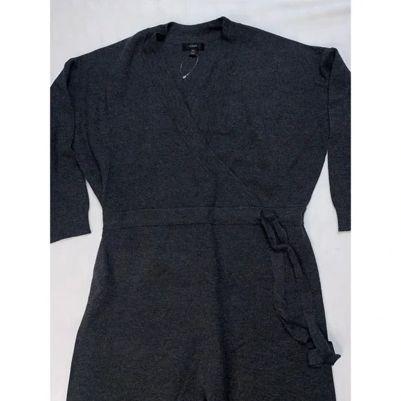 J.‎ Crew Jumpsuit Sweater Charcoal Gray Wrap Knit Merino Wool Cozy Lounge XS - Picture 3 of 9